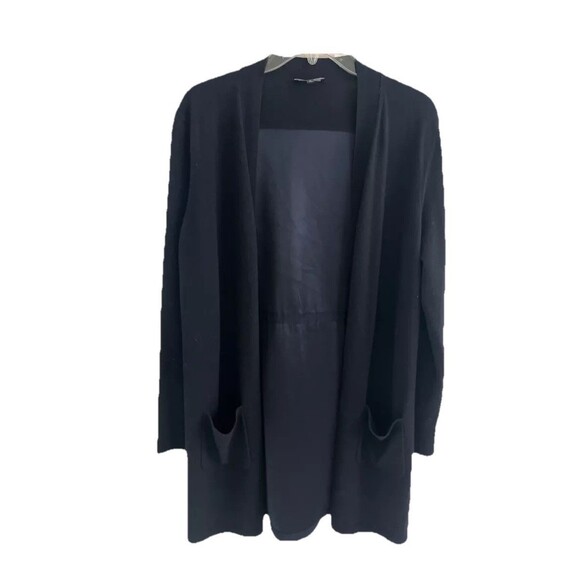 LAFAYETTE 148 NY Open Cardigan Front Wool-Knit Back Silk Satin  Blue Women Sz M - Picture 1 of 10
